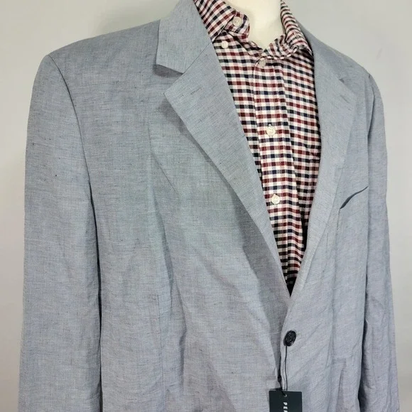 Perry Ellis Men's Sport Coat Blazer Two Button Light Blue Linen Blend‎ 50L